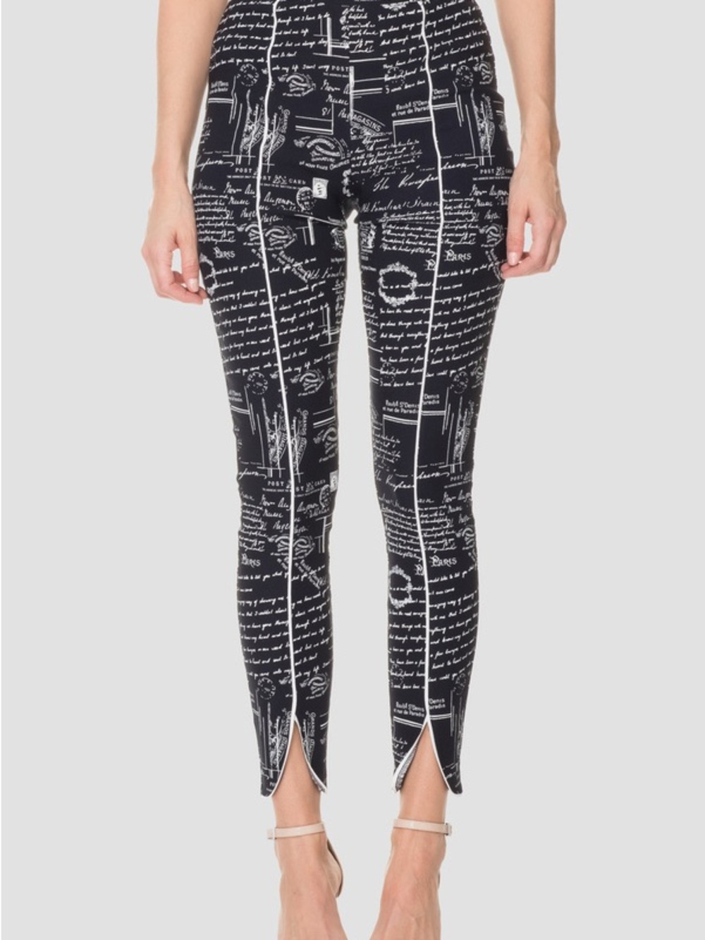 Joseph Ribkoff Black & White Script-Print Cropped Leggings